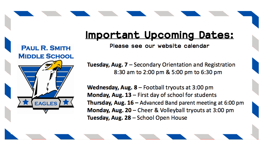 Welcome Back – Important Dates