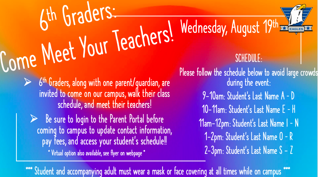 6th Grade Meet the Teacher – August 19th