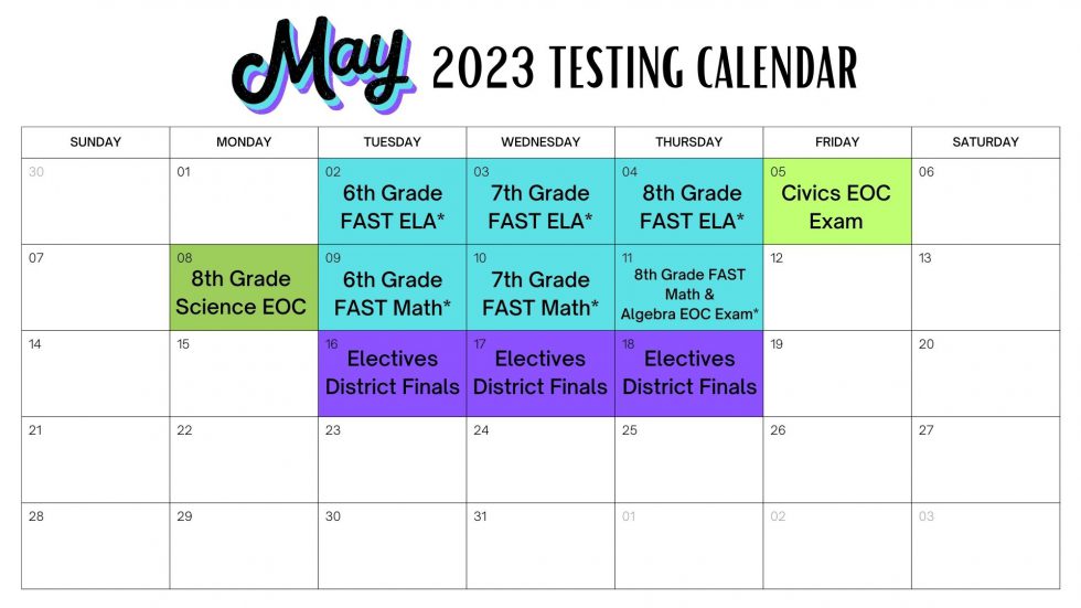 May Testing Calendar Paul R. Smith Middle School