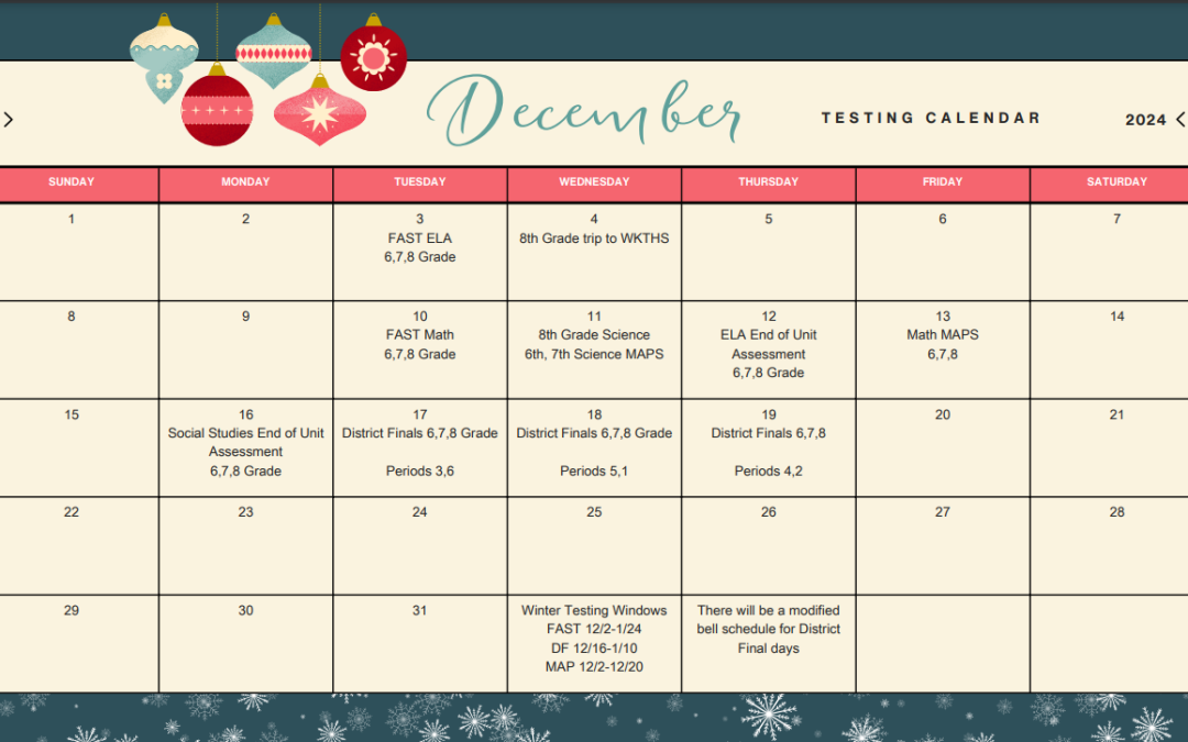 December Testing Schedule